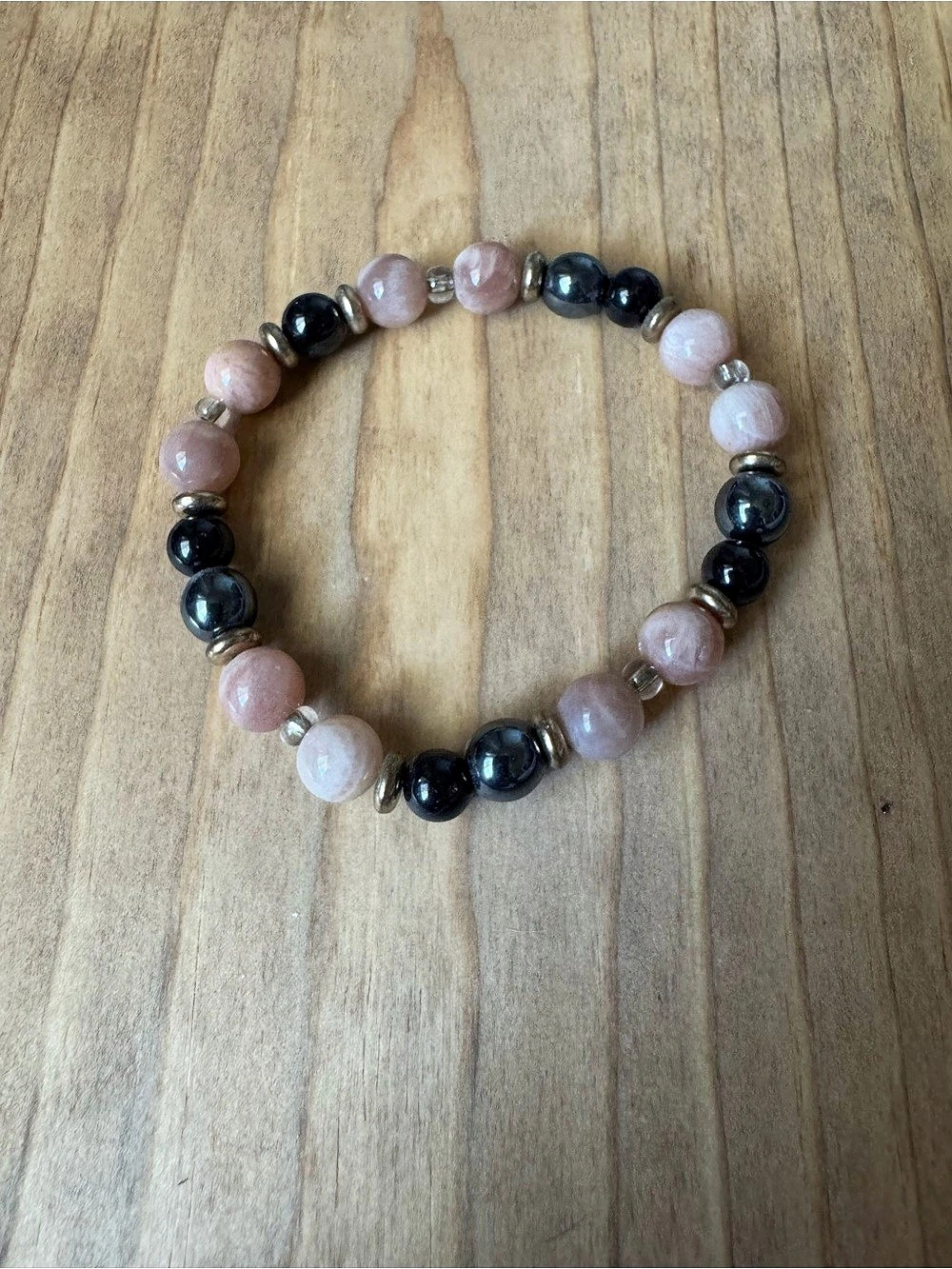 Evolve Mala Blossom Peach Moonstone Garnet Beaded Bracelet